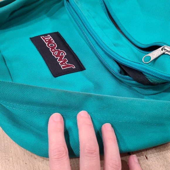 Old School JanSport Teal and Brown Leather Backpack - Picture 11 of 16